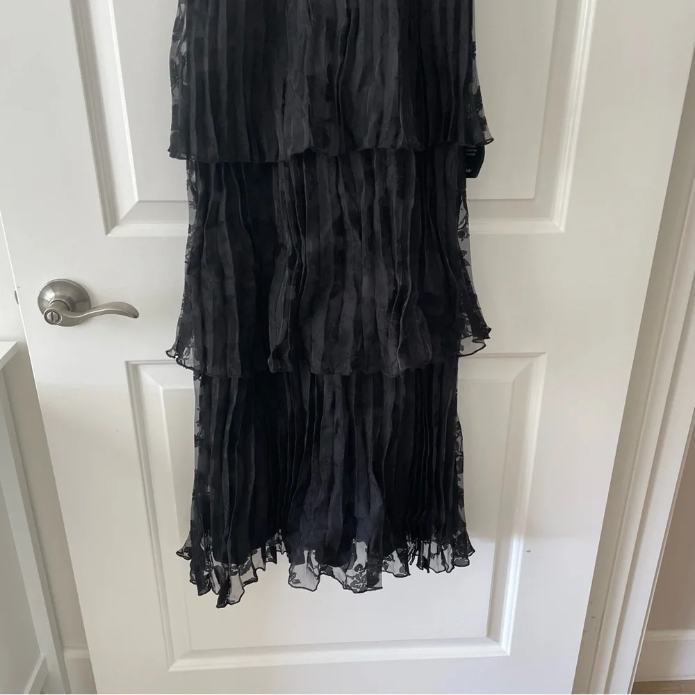 New Years Eve Lulus Black Floral Jacquard Pleated Midi Dress Size XS - Picture 6 of 10